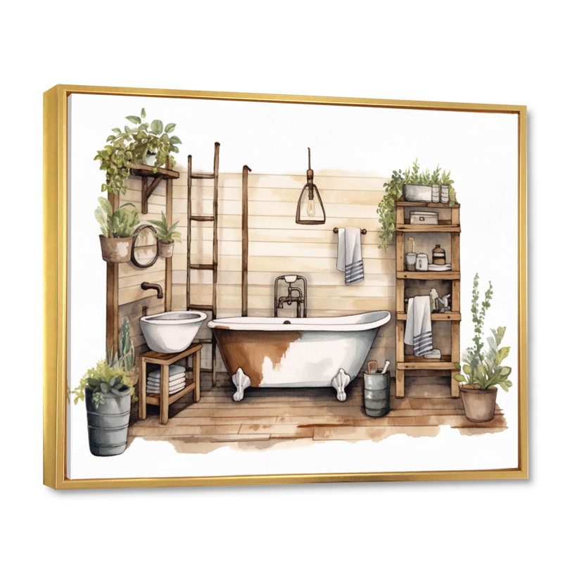 Décor de salle de bain naturel - impression, H 34 po x l 44 po x P 1,5 po, Cadre flottant doré