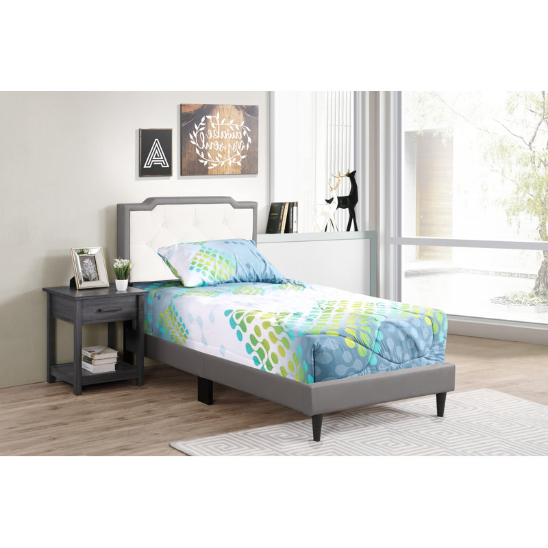 Upholstered Panel Bed, Twin, Gray/White