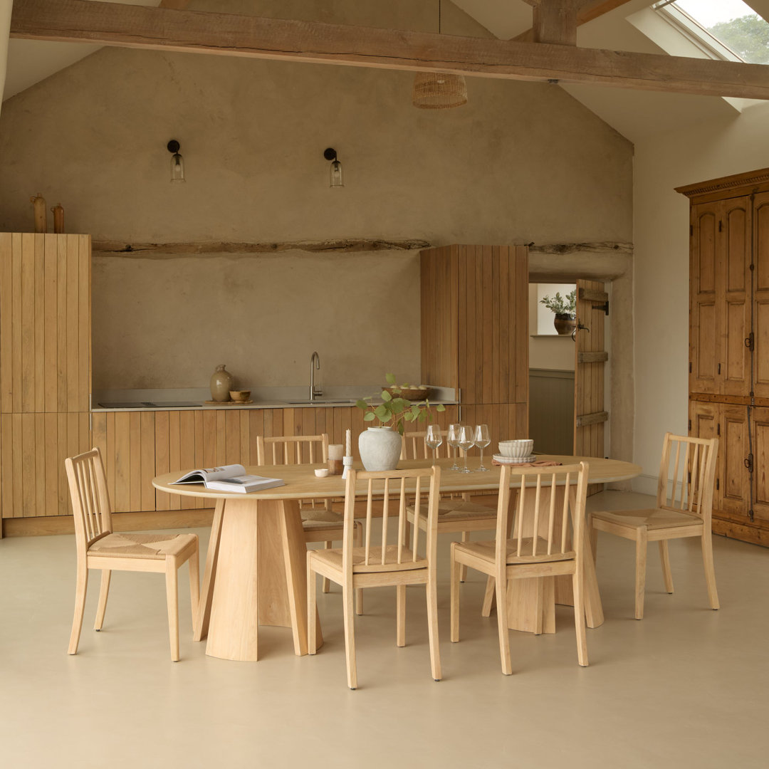 Farren Whitewash Oval Dining Table Set - 6 Seater - Tilly Woven Dining Chairs - Whitewash Oak Legs