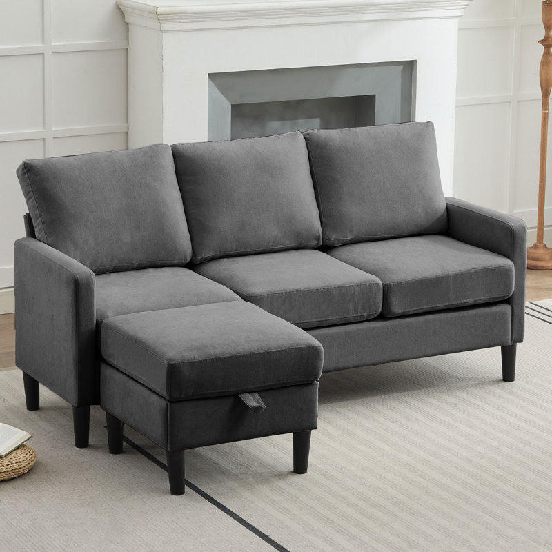 2 - Piece Upholstered L-Shaped Sectional, Dark Gray Polyester