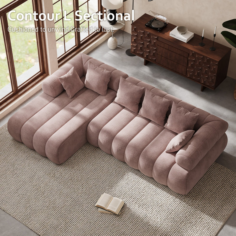 111‘’W Oversized Sectional Sofa Channel Tufted L-Shaped Compression Couch, Pink