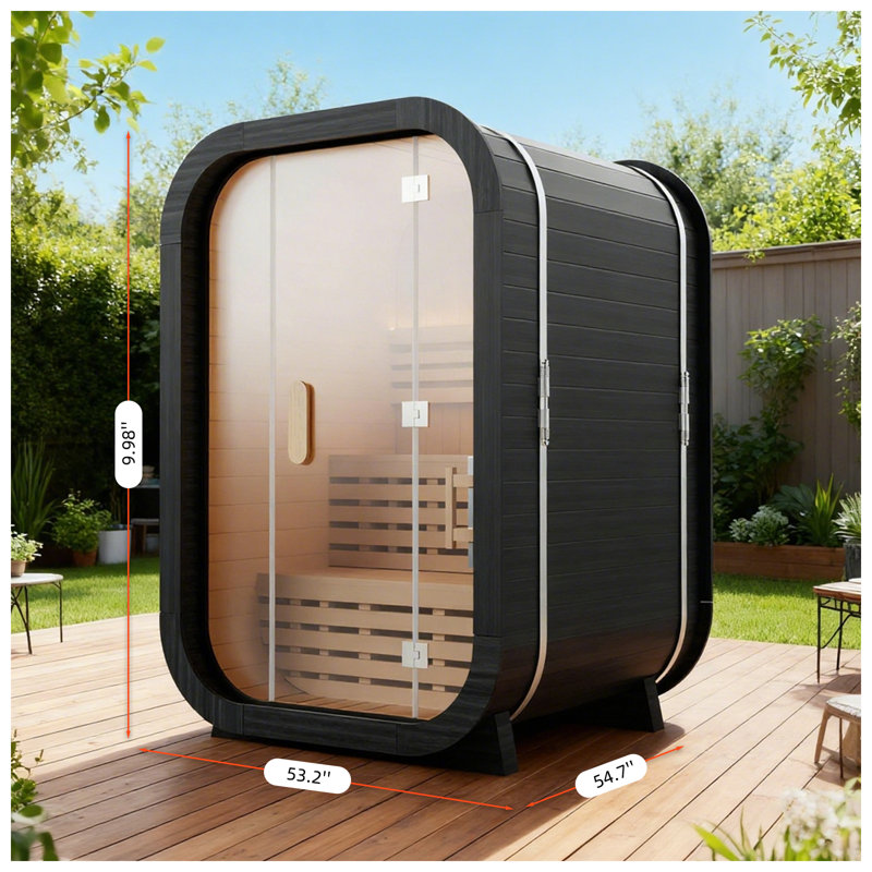 DUTHSS 2 Person Outdoor Cube Sauna Canadian Cedar 220V/4.5KW Electric Stove Barrel Sauna for Home, Black