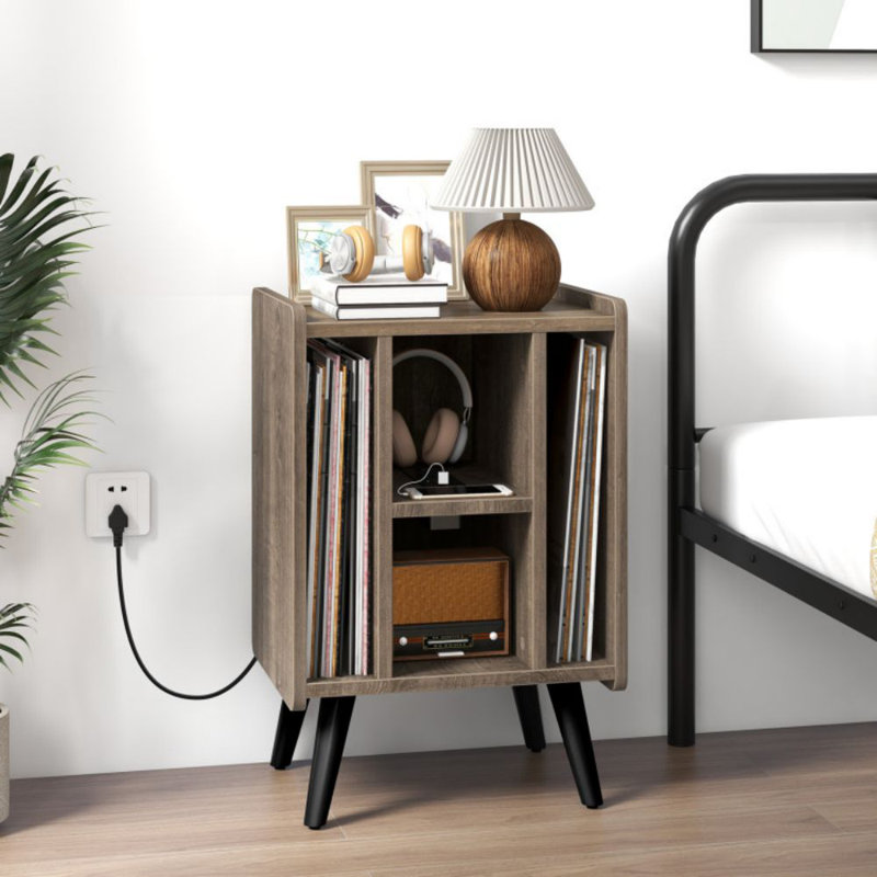 Record Storage Turntable Stand With 4 Open Shelves, Gray
