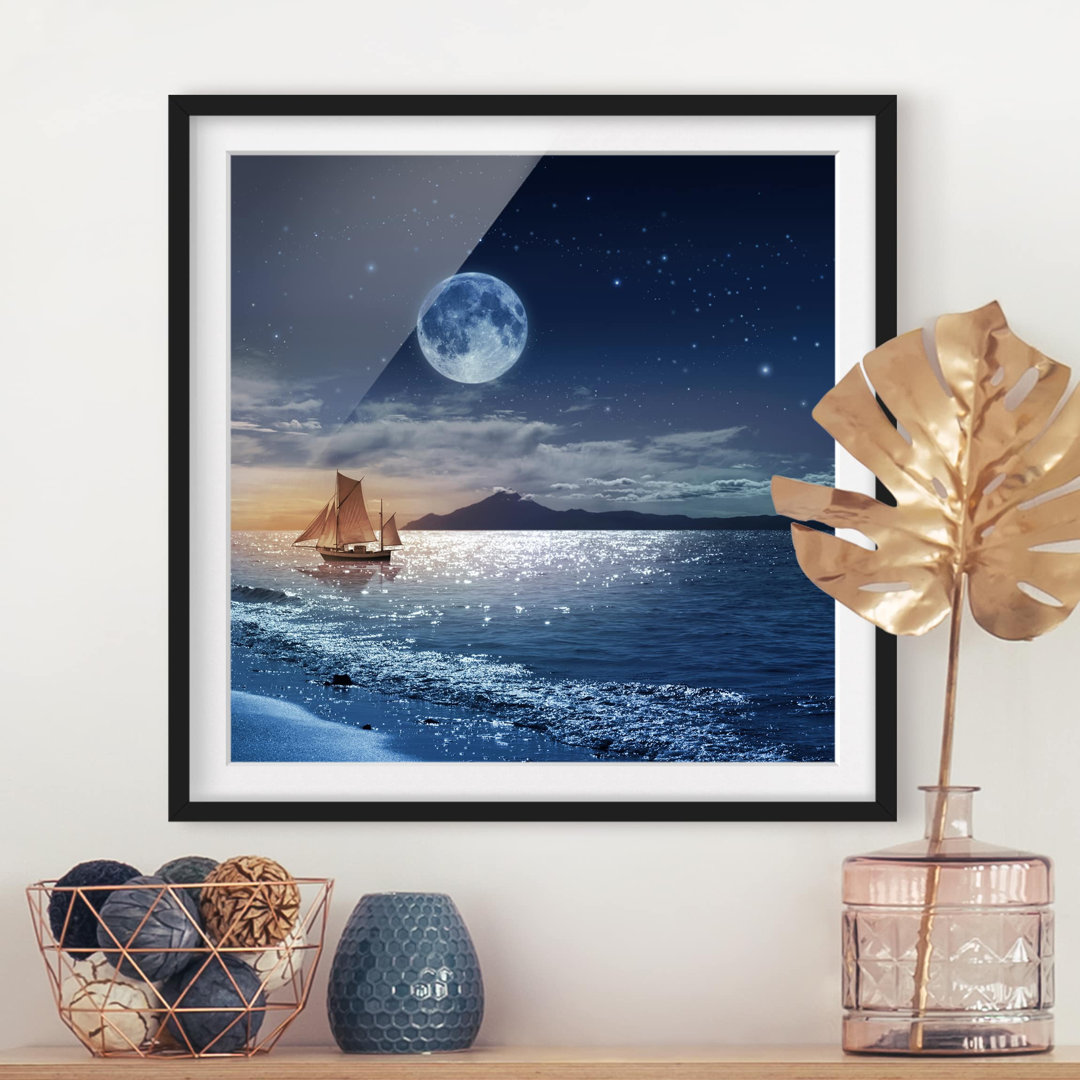 Gerahmtes Poster Moon Night Sea