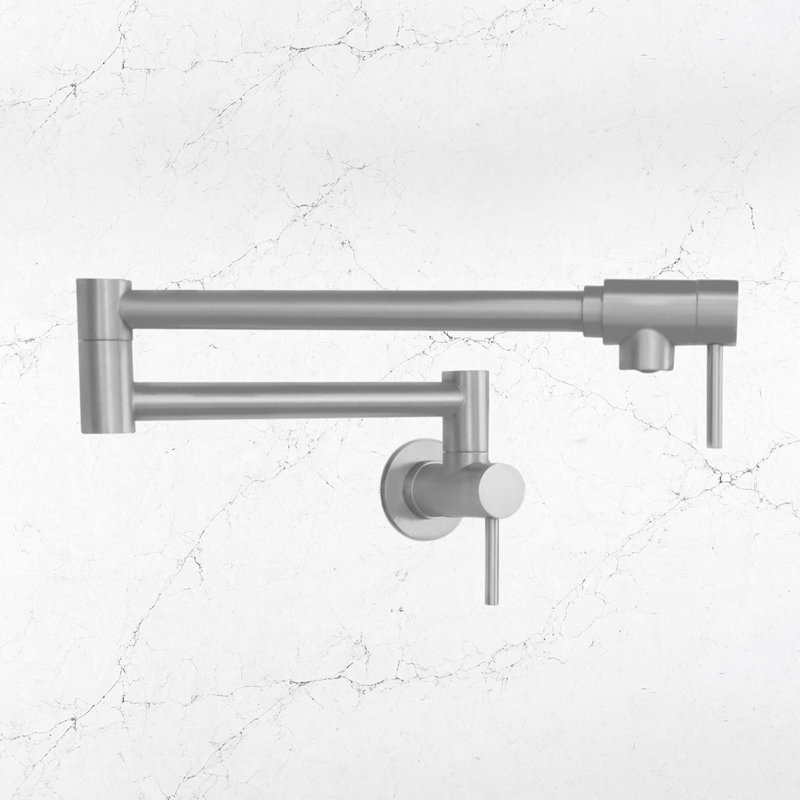 Modern Faucet Stylish Two-Handles Wall Mount with Single Hole Pot Filler, Stainless Steel