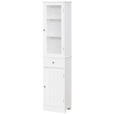 Devanie Slim Bathroom Storage Cabinet, Tall Bathroom Cabinet, Narrow Linen Tower With Acrylic Door, Drawer And Shelves, White by Millwood Pines