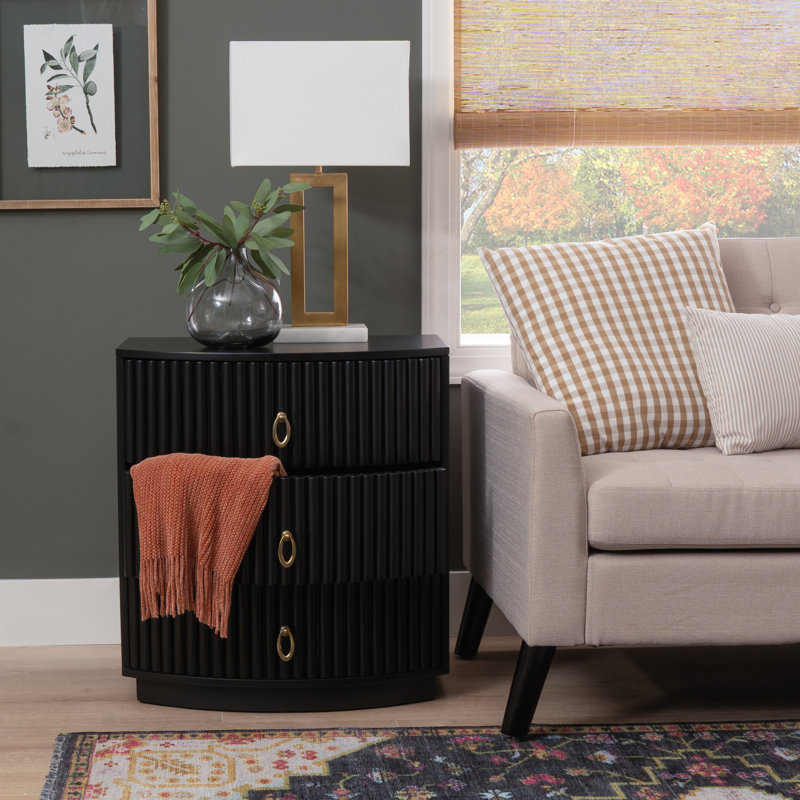 Chantel 3 Drawer Nightstand White, Black