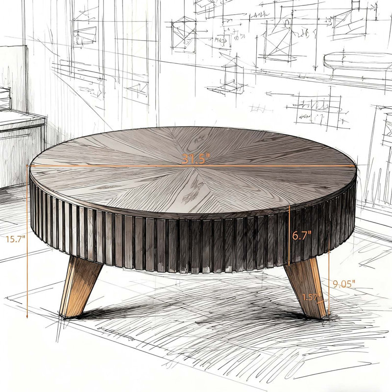 Table basse rétro avec rangement Retro, Plateau brun / base naturelle, H 15,7 po x L 31,5 po x l 31,5 po