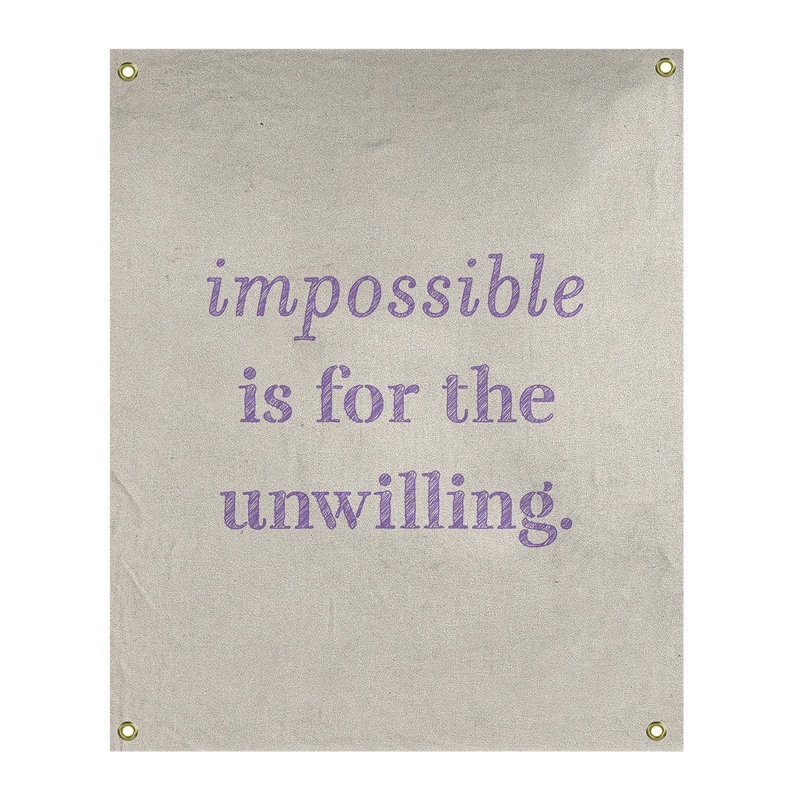 Tapisserie quote « impossible à écrire » en polyester, H 80 po x l 59 po, Blanc / Mauve