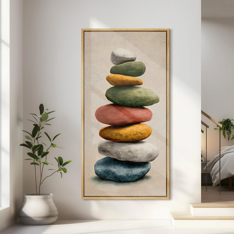Stacked Stones Zen Art Extra Large Pictures Framed Canvas Print Wall Art, Natural, 60" H x 30" W