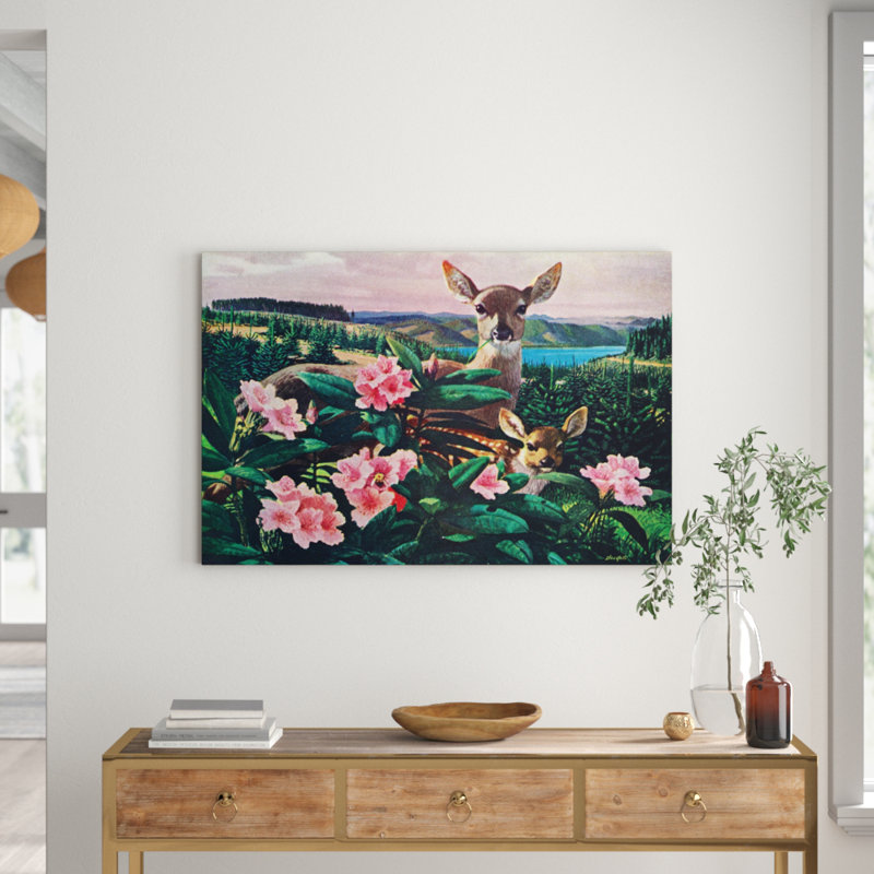 Doe And Fawn by Curtis Publishing - Wrapped Canvas Print, 76cm H x 114cm W x 3.81cm D