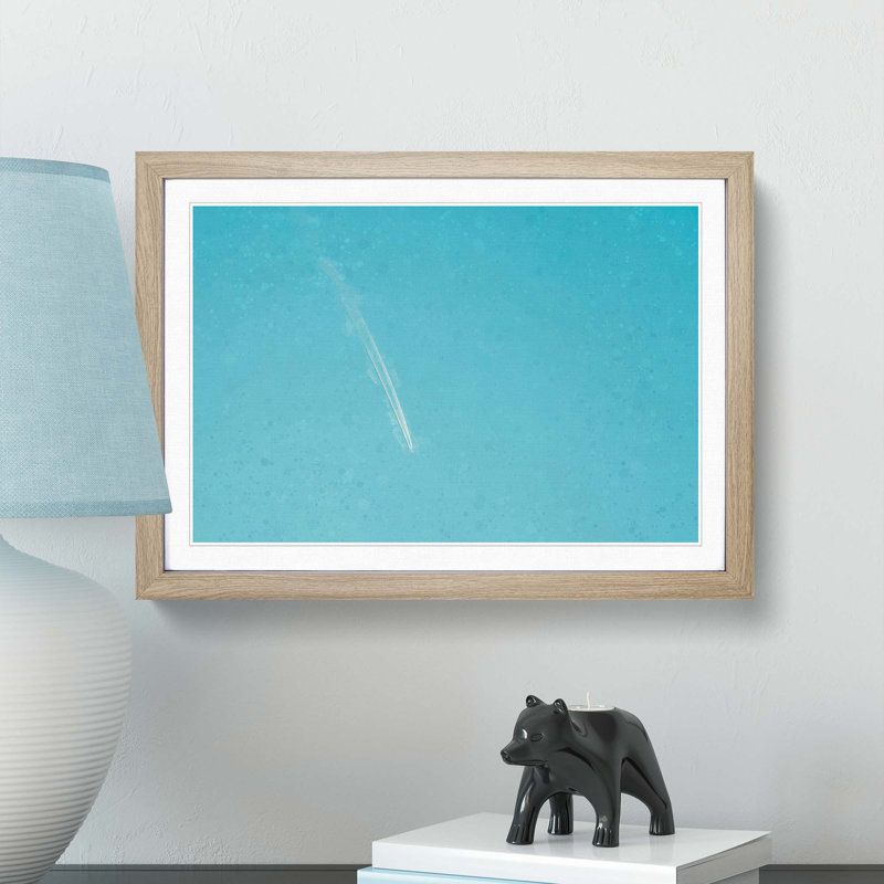 Airplane Trail in the Sky in Abstract - Picture Frame Graphic Art Print, Oak Framed, 27cm H x 36cm W x 2cm D