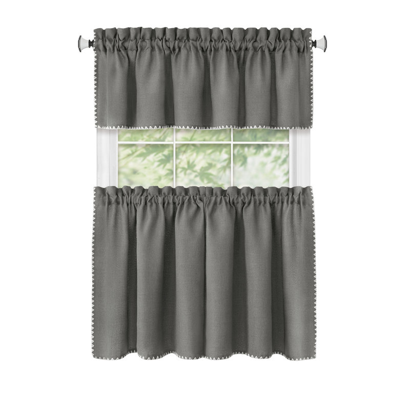 Rideaux de fenêtre semi-transparents avec broderies et coutures tissées Michelli, L 58 po x L 36 po