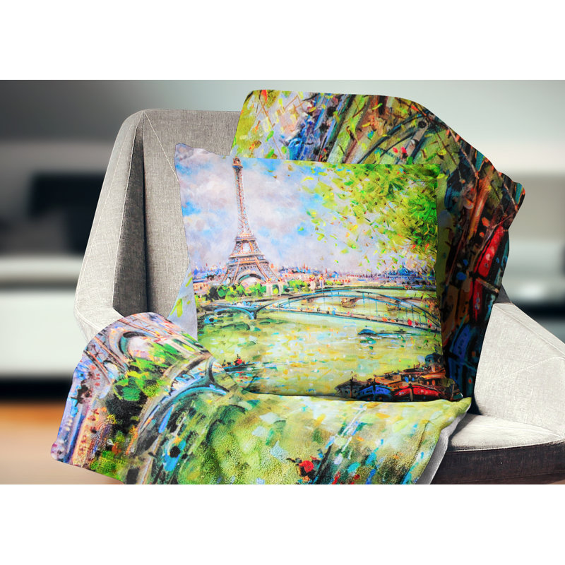 Imprimé d'une peinture colorée d'un coussin Eiffel, 16 po x 1 po, Carré