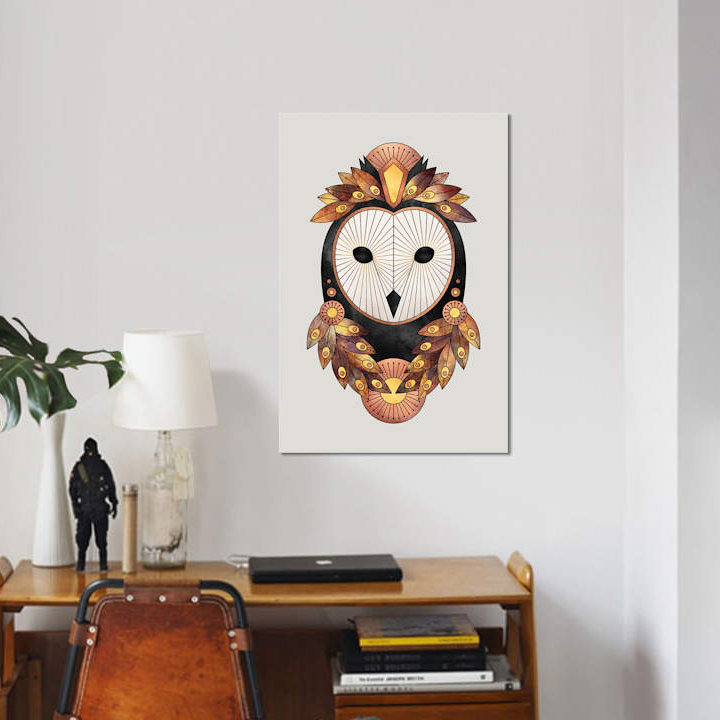 « hibou ii », impression sur toile, H 18 po x l 12 po x P 1,5 po, Toile tendue, Pas de tapis