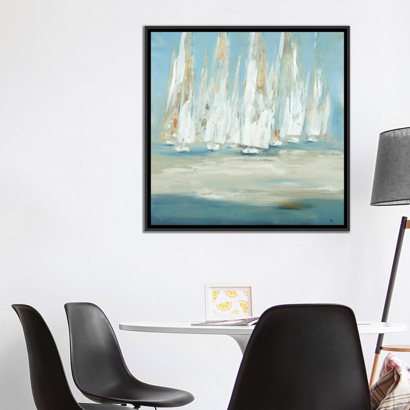 « regatta », reproduction sur toile, H 18 po x l 18 po x P 1,5 po, Toile avec cadre noir, Pas de tapis