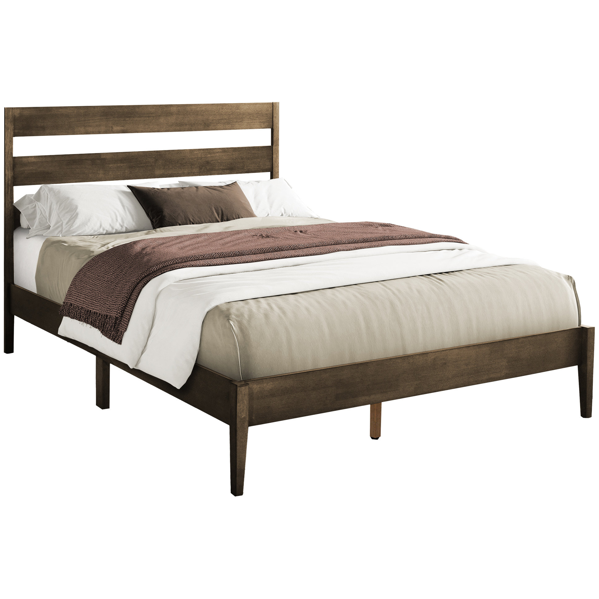 George Oliver Modern Queen Size Platform Bed Frame With Walnut Color ...