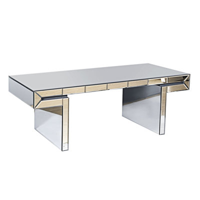 Mirror Sofa Side Table With Fluted Tempered Glass