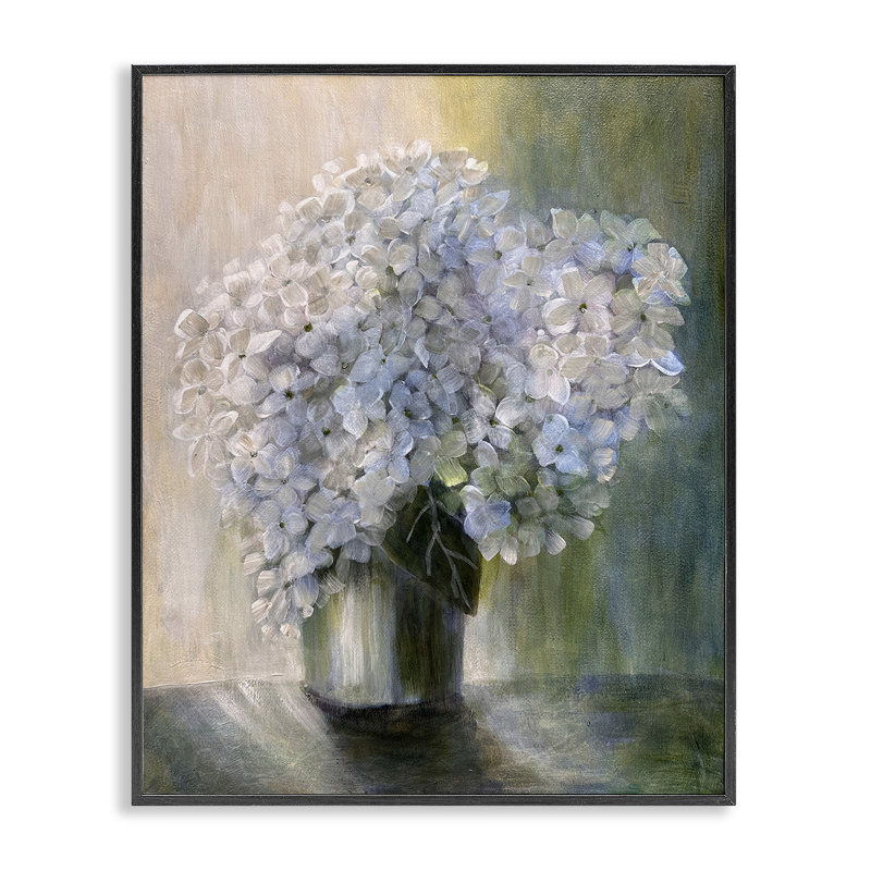 Hydrangea, art de la nature morte par Doris Charest bg-147, H 20 po x l 16 po, Giclée encadrée noir minuit