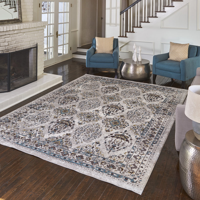 Tapis gris / turquoise Isabella Annet, Rectangle 5 pi 3 po x 7 pi
