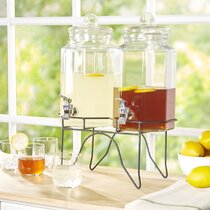 Cervantez Hammered Glass Double Beverage Drink Dispenser On Stand With Leak  Free Spigot, 1 Gallon, Clear