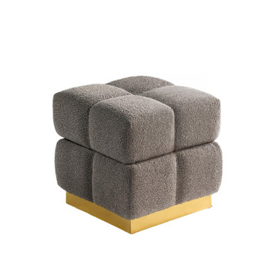 Anne Ottoman Stool with Storage, Gold Base, Gray Biscuit Tufted Fabric