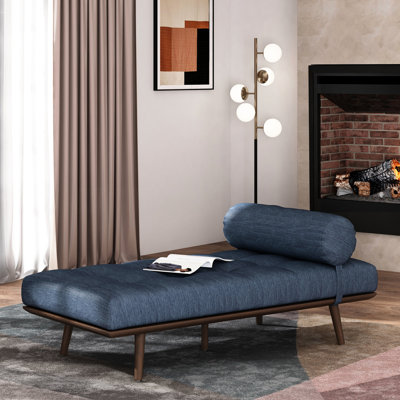 Chaise longue de style Mid-Century bleu marine avec coussin et housse en tissu de style amovible