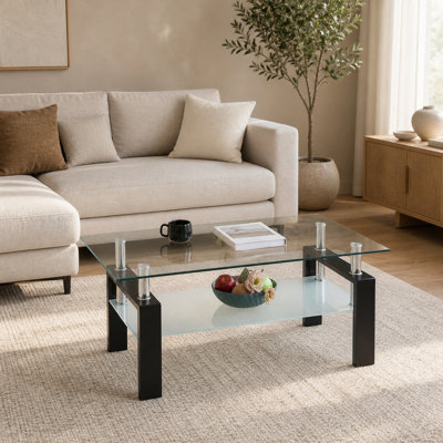 Table basse rectangulaire en verre, table basse transparente, tables d'appoint modernes pour le salon, meubles de salon