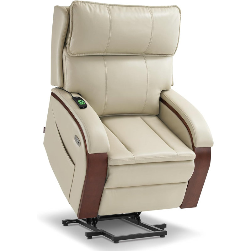 Yreka Power Recliner Lift Chair with Solid Wood Armrest, Massage, Heat and Adjustable Headrest, Faux Leather