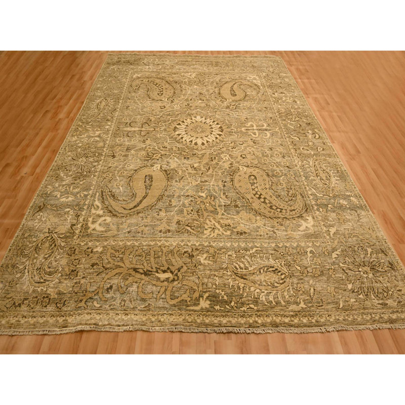 Tapis oriental 8 pi 9 po x 11 pi 10 po, ton sur ton, velours nul, vieilli, rasé avec motif Suzani, noué à la main, 100% laine, tapis oriental