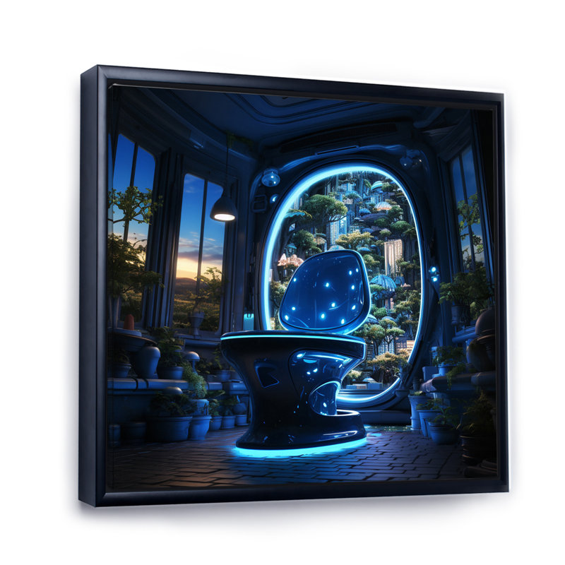 Hightech Haven Futuristic Toilet II - Bath & Laundry Canvas Wall Art, H 16 po x l 16 po x P 1 po, Cadre flottant noir