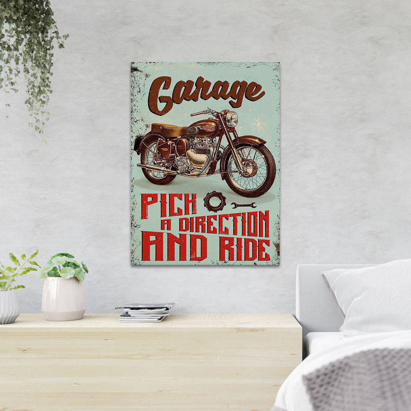 A Motorcycle - Garage Pich A Direction And Ride - 1 Piece Rectangle Graphic Art Print On Wrapped Canvas, 36" H x 24" W x 2" D