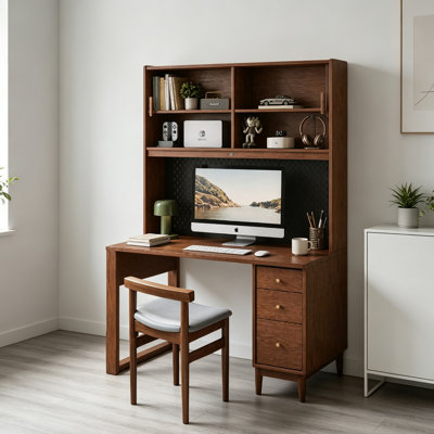 Dark brown rubberwood desk and bookshelf