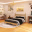 Wood Frame Queen Size Platform Bed With Gourd Shaped Headboard-1025826354