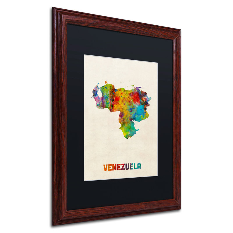 « venezuela aquarelle map », reproduction d’impression sur toile encadrée, H 20 po x l 16 po x P 0,5 po, Encadrement brun