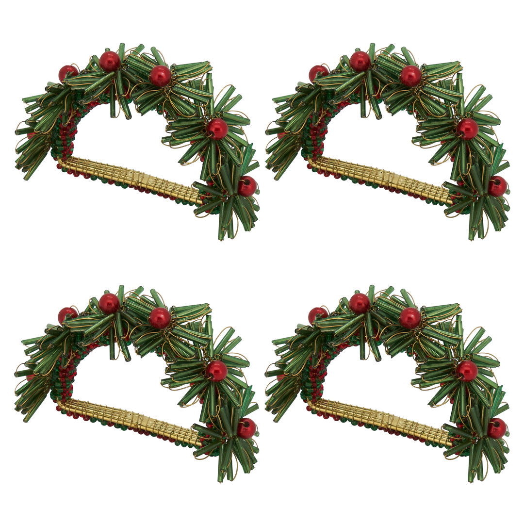 Beaded Flowers Round Napkin Ring (Set of 4) Saro 