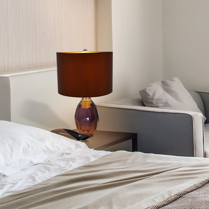 Jinda Crystal Table Lamp, 21" H x 13" W x 13" D, Brown with Silky Texture, Amethyst