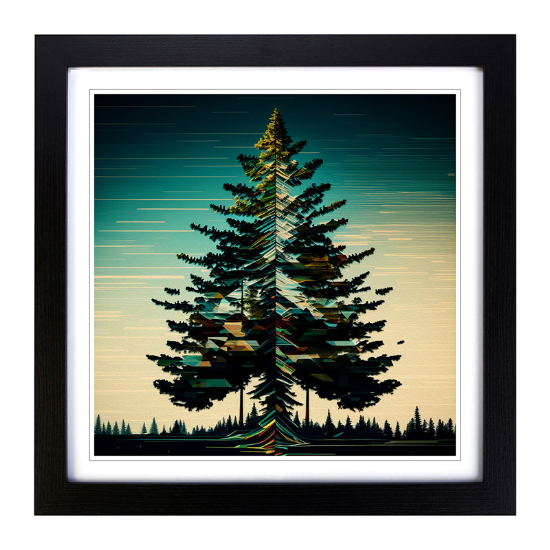 Pine Tree Glitch - Single Picture Frame Print on Wood, Black