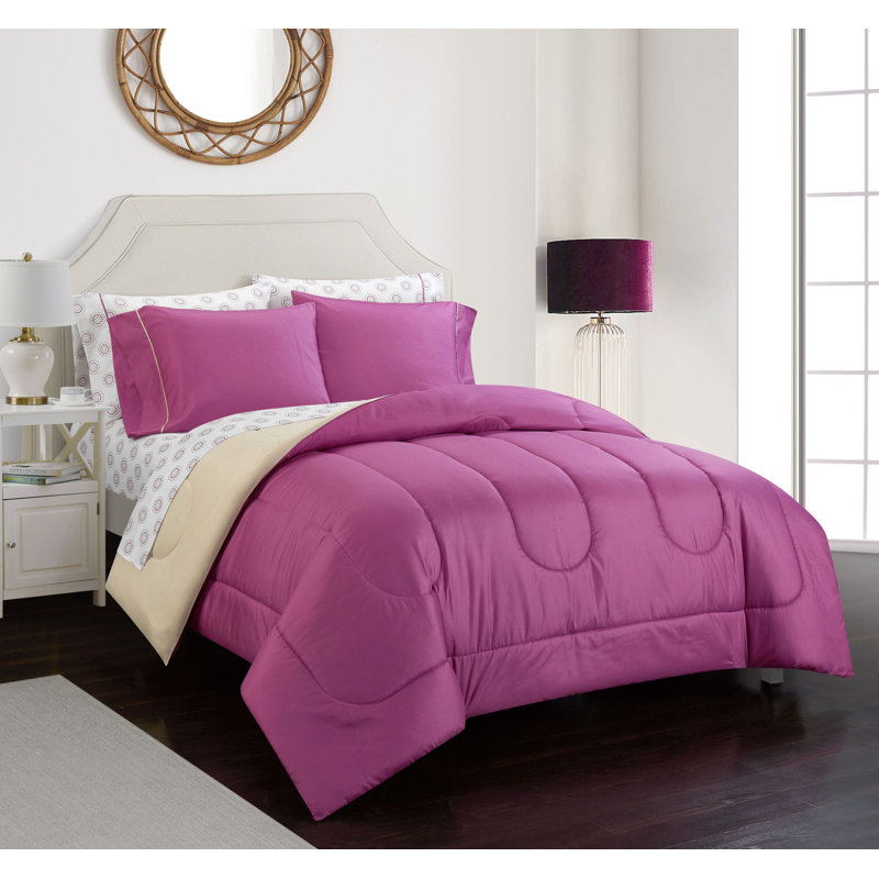 7pc Comforter Sets Polyester Comforter, King Comforter + 4 Pillow Cases, Purple