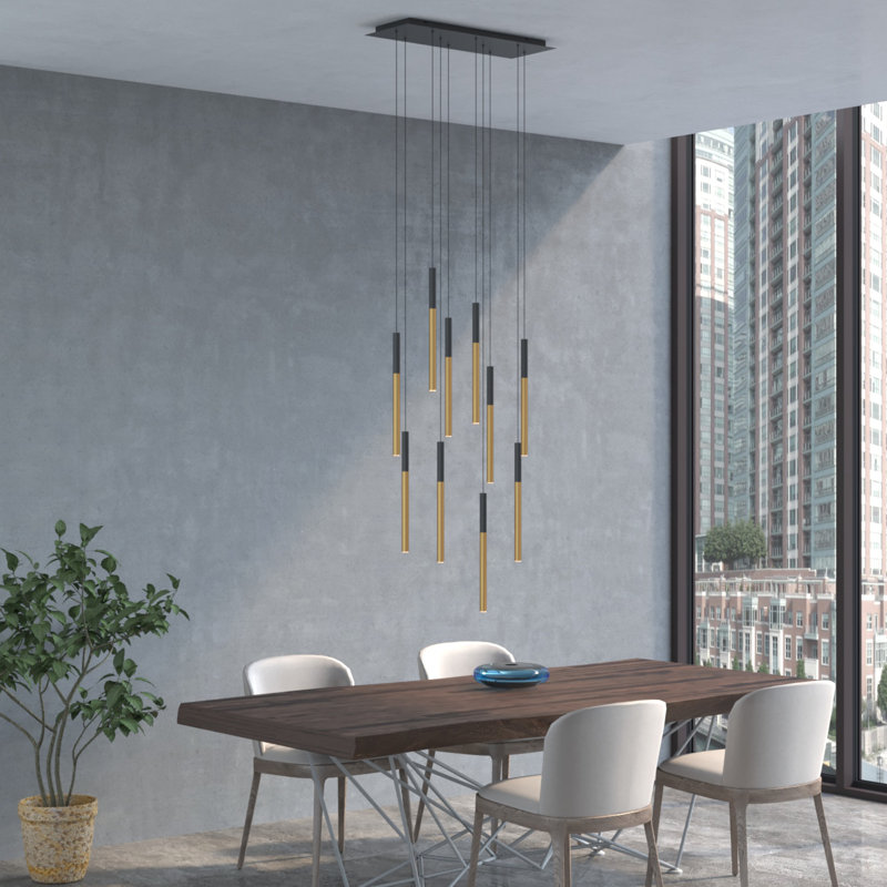 Baileyton 10 - Light Cluster Pendant, Black Top and Brushed Brass