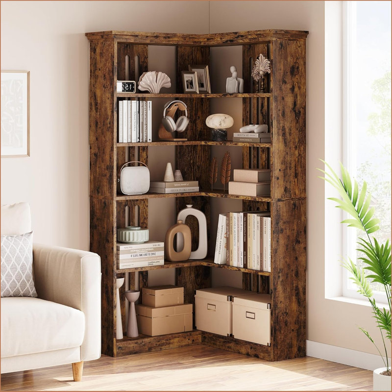 Corner Bookshelf 70.8 Inch Farmhouse Corner Bookcase, Tall Bookshelf With Storage Large Bookcase With Storage For Living Room Office