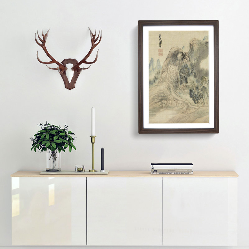 Autumn Landscape by Yosa Buson - Single Picture Frame Painting, Walnut Framed, 63cm H x 45cm W x 2cm D
