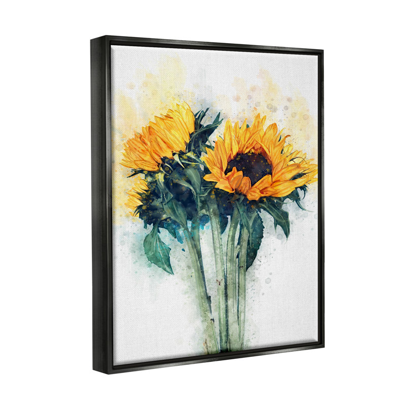 Assortiment de tournesols avec art décoratif sur toile par Ziwei Li, Cadre flottant noir de jais, H 21 po x l 17 po