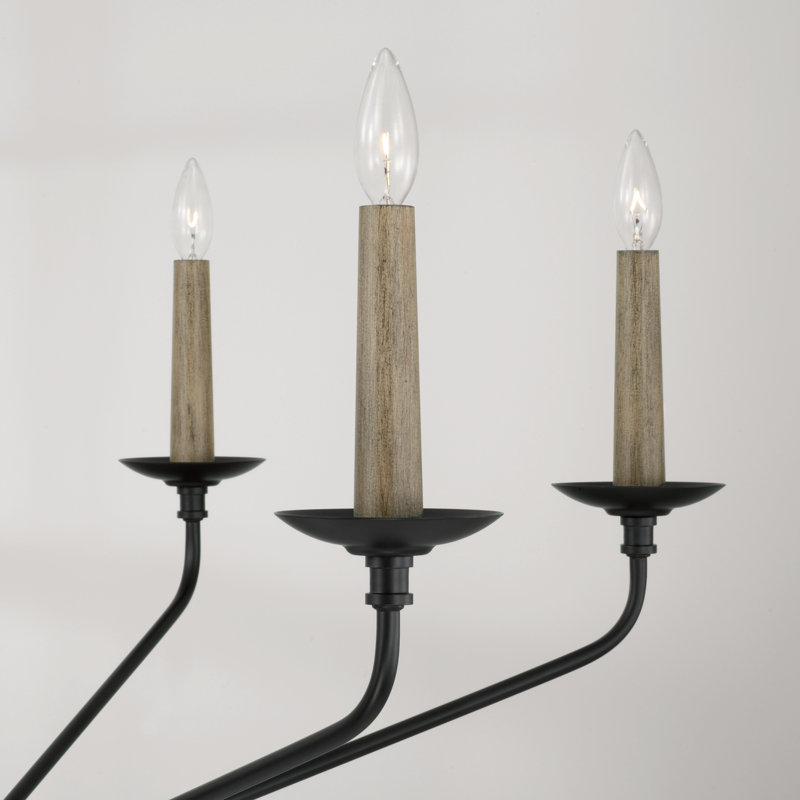 Matte Black 6-Light Candle Chandelier with Wooden Accents