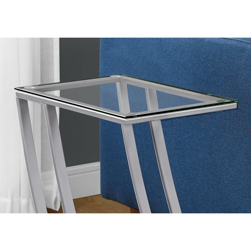 Cannava Accent Table, C-shaped, End, Side, Snack, Living Room, Bedroom, Metal, Tempered Glass, Silver