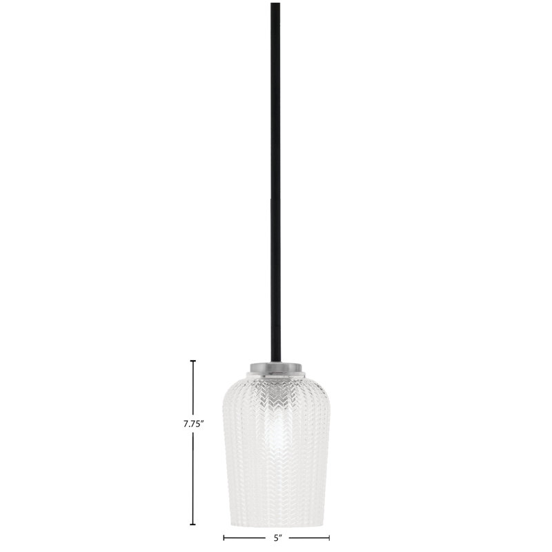 Mini-luminaire suspendu 1 lumière Amarmula, fini noir mat et graphite, verre texturé transparent de 5 po, Clair