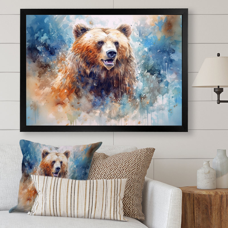 «Majestic Grizzly I» sur toile, H 16 po x l 32 po x P 1 po, Cadre simple noir