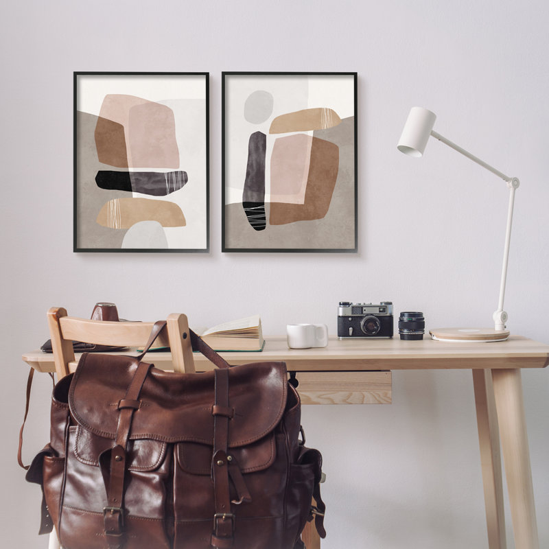 Abstrait, nature, rocher, équilibrage, collage transparent, bleu Nina, Giclée encadrée noir minuit, H 16 po x l 20 po