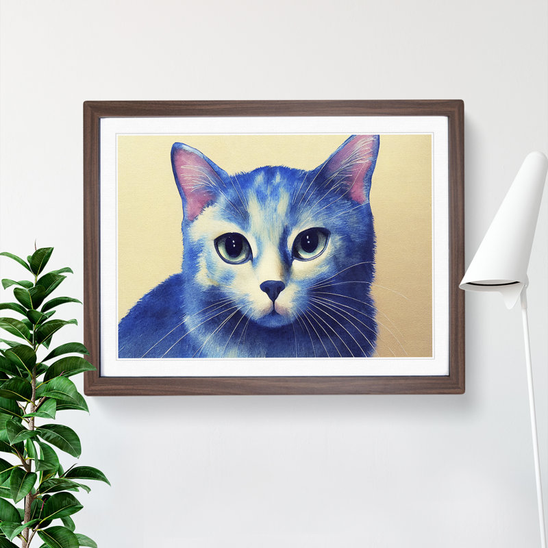 Watercolour Cat Vol.2 - Single Picture Frame Print, 34cm H x 46cm W x 2cm D, Walnut