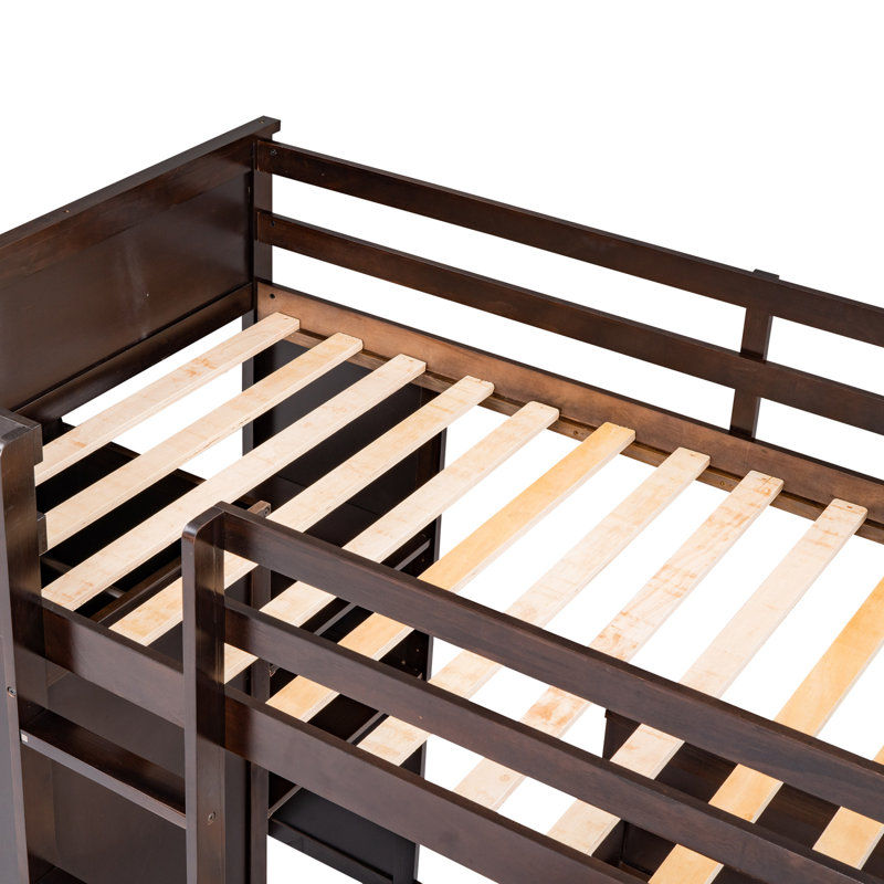 Loft Bed with a Standalone Bed Shelves, Desk, and Wardrobe, Tan, Twin